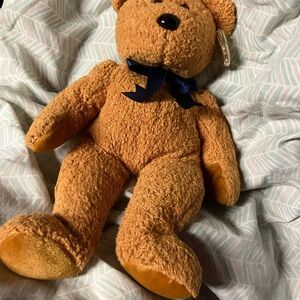 Ty beanies buddy FUZZ 1999 Charming Brown Stuffed Bear with Navy tag protector